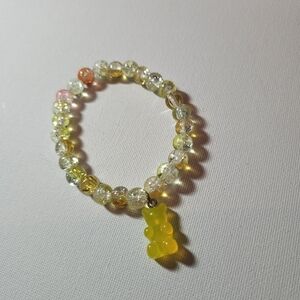 Yellow Glass Bead Bracelet with Gummy Bear Charm